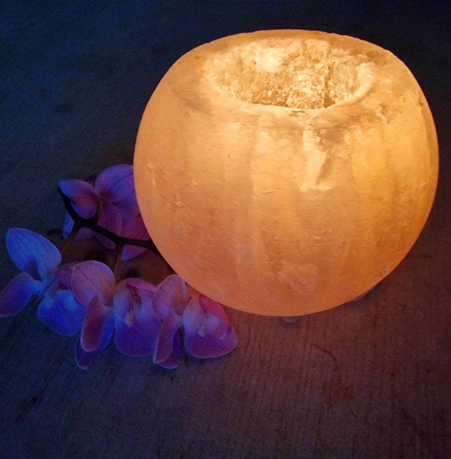 Himalayan sea salt holder with hand poured scented tealights - thepurehaven