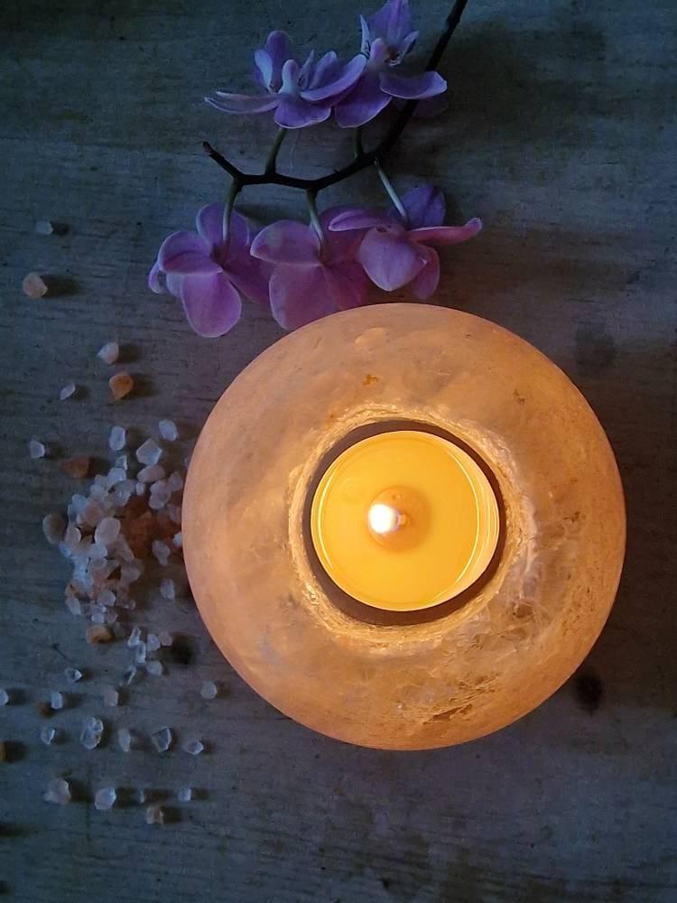 Himalayan sea salt holder with hand poured scented tealights - thepurehaven