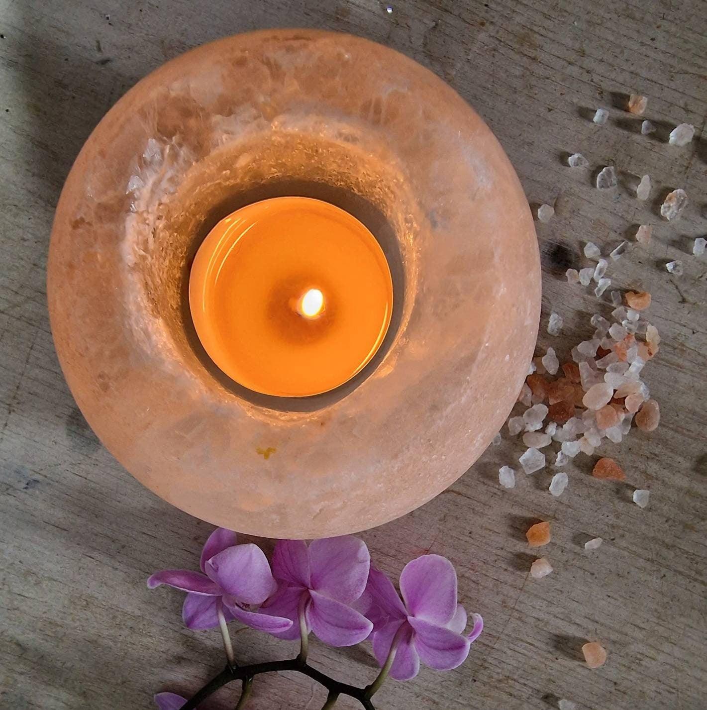 Himalayan sea salt holder with hand poured scented tealights - thepurehaven