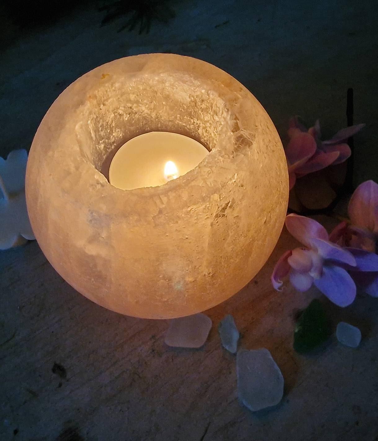 Himalayan sea salt holder with hand poured scented tealights - thepurehaven