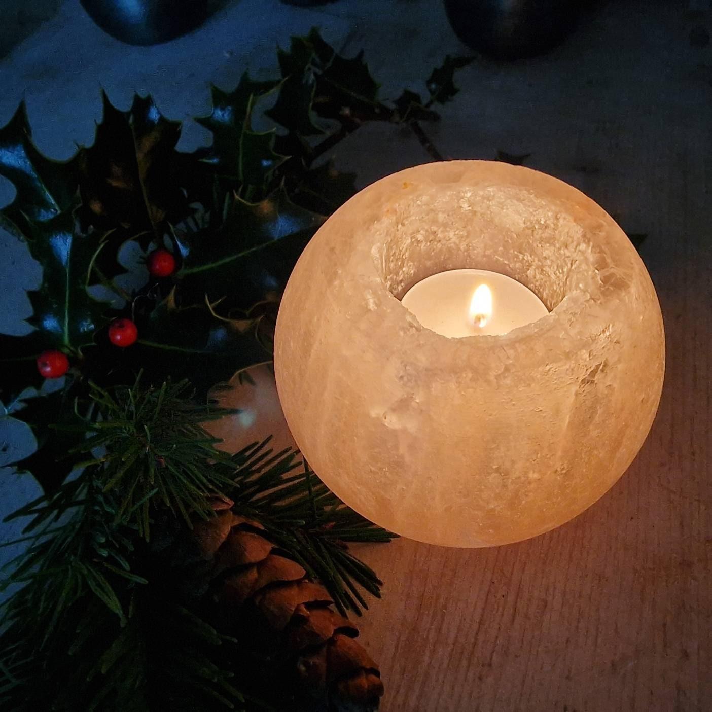 Himalayan sea salt holder with hand poured scented tealights - thepurehaven