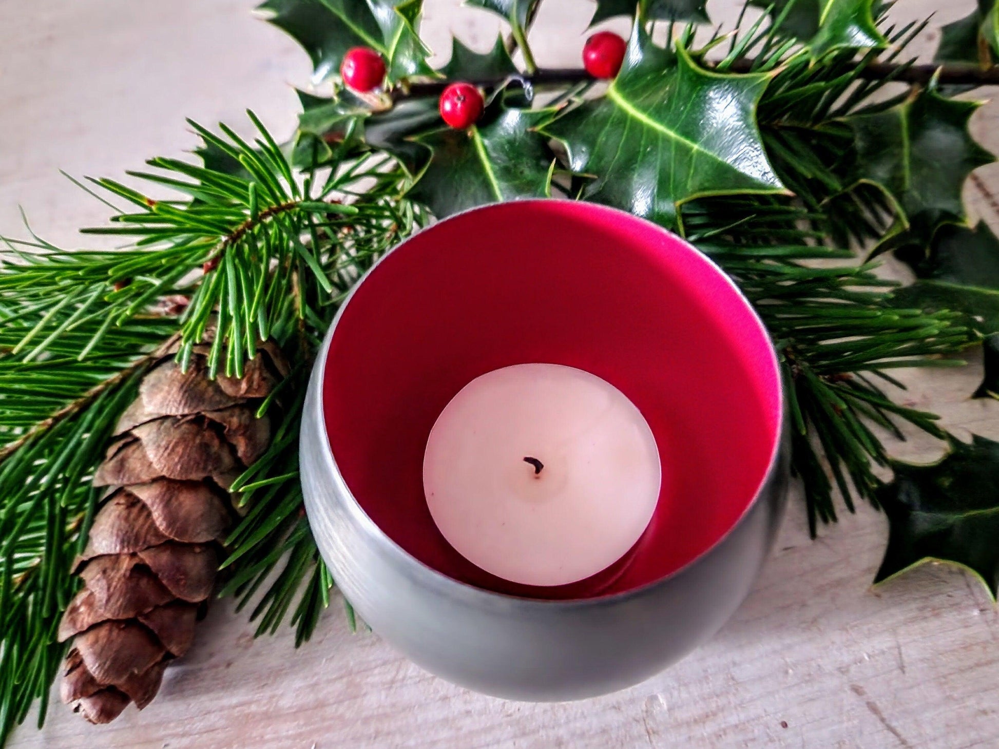 Tea Light Holder Enamelled Aluminium Jars including two hand poured scented tealight candles - thepurehaven